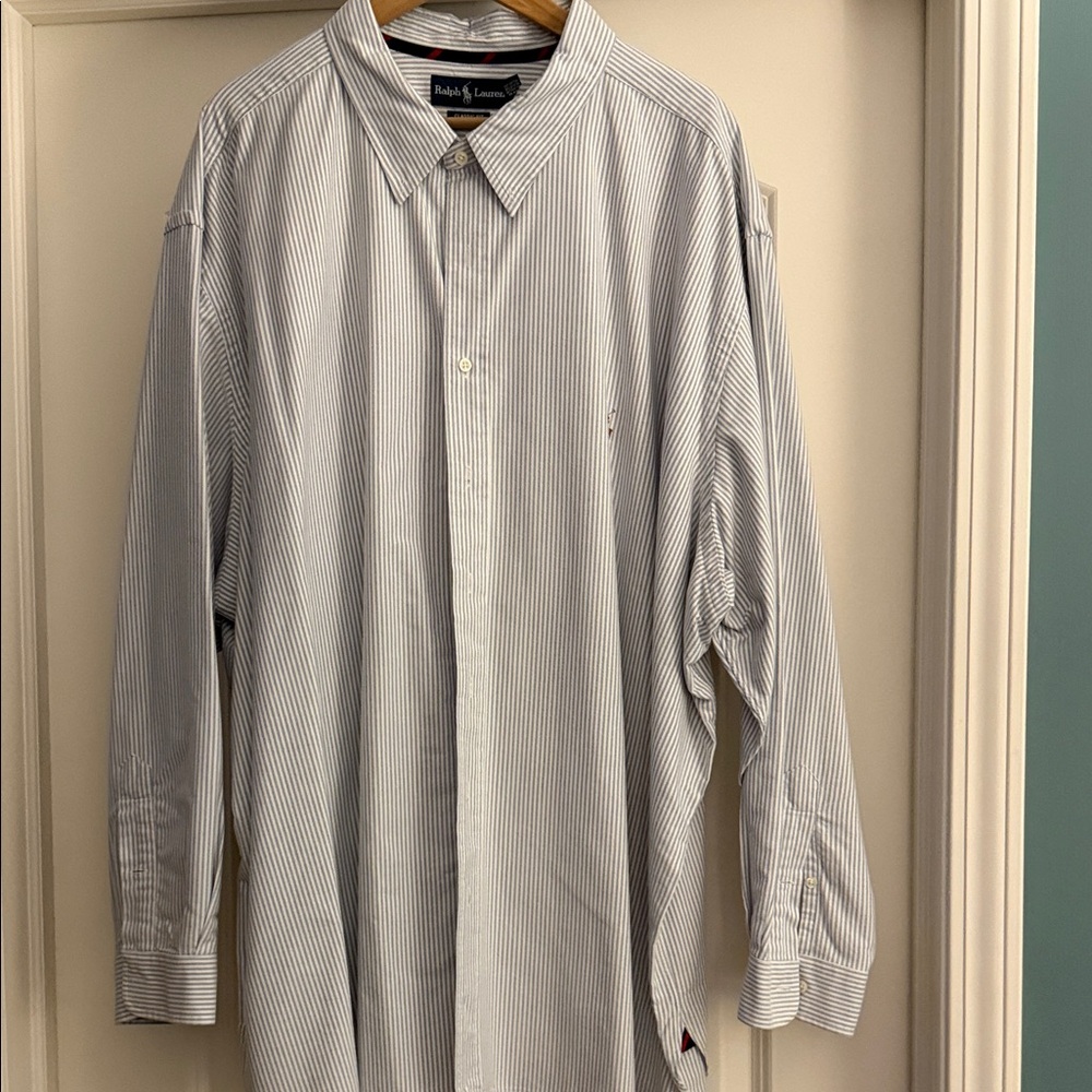 Ralph Lauren Men's Blue and White Striped Dress Shirt.  Long sleeve. 5XB